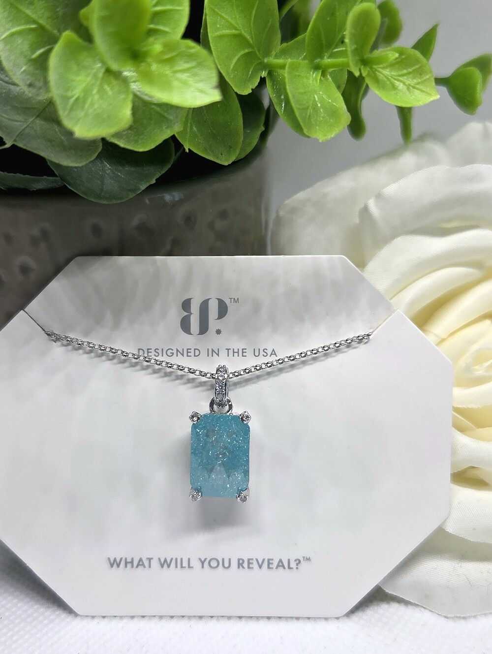 BP Blue Topaz Ice Crystal Pendant On Rhodium Plating